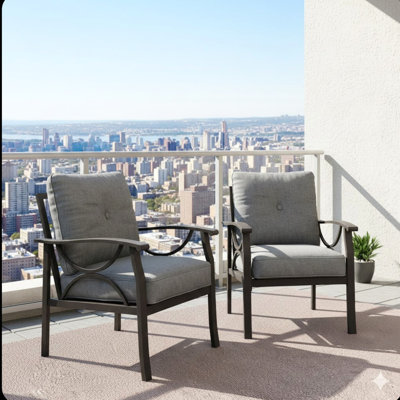 Set Of 2  All-Weather Metal Armchairs With Cushions