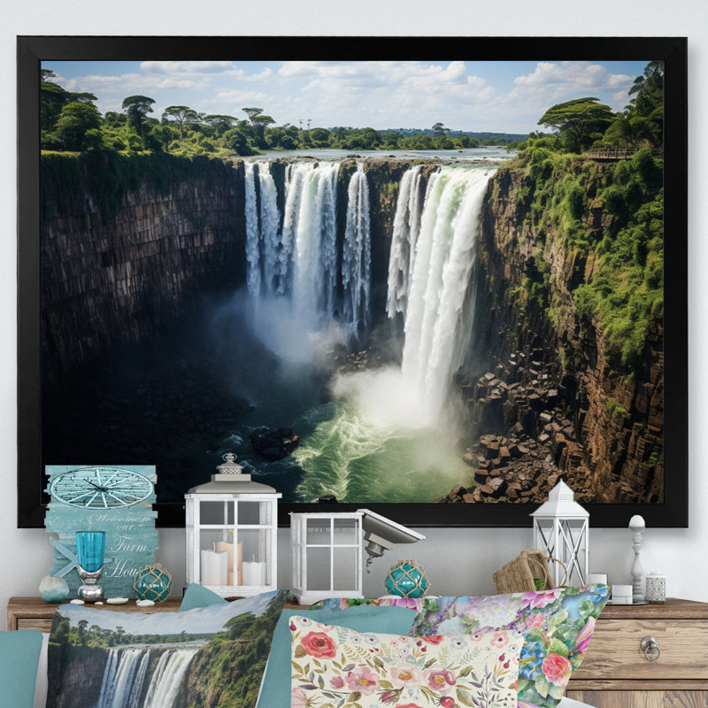 Afrique, chutes Victoria, reproduction d'art sur toile encadrée, Cadre noir, H 16 po x l 32 po x P 1 po