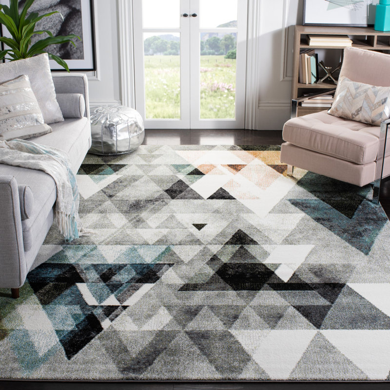 Asumi Wimbled Gray/Blue Area Rug, Rectangle 4' x 6'