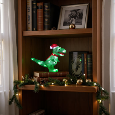 12.2-inch Christmas Dinosaur With Led Lights – Battery Operated Dino Figurine With Santa Hat & Scarf, Timer Function