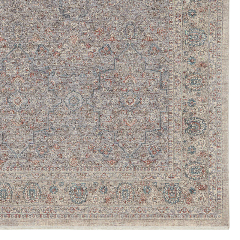 Tapis oriental brun / gris clair en polyester tissé à la machine Jeggar, Tapis de couloir 3 pi x 8 pi
