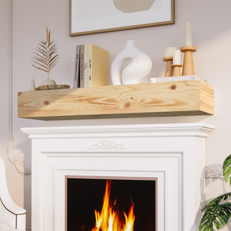 Solid Wood Fireplace Mantel Shelf, 60", Natural Wood