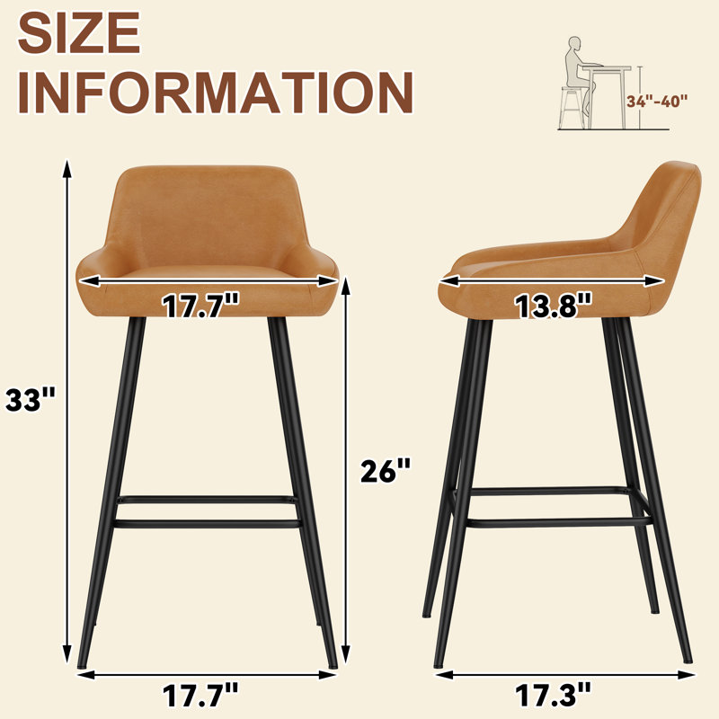 Tabouret de comptoir rembourré avec structure en métal, Brun, Tabouret de comptoir (siège d'une hauteur de 26 p