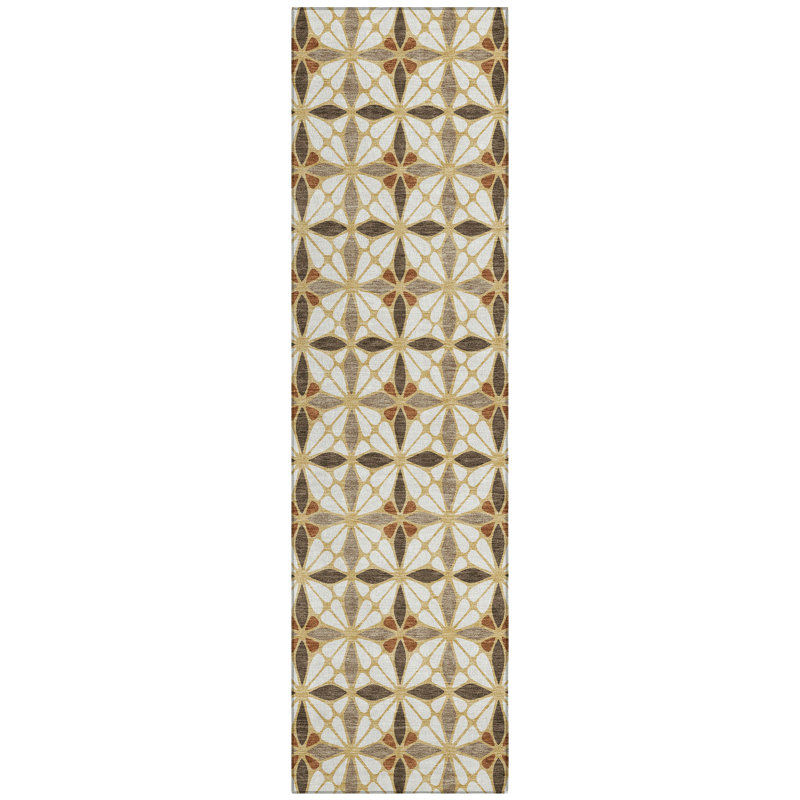 Machine Washable Indoor/Outdoor Chantille ACN2469 Geometric Rug, Gold, 2'3" x 7'6" Runner