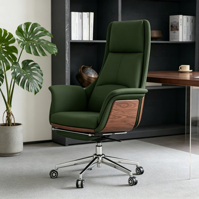 Modern Reclining Green Faux Leather Office Chair