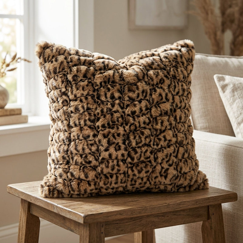 Coussin imprimé animal en fausse fourrure de chat jungle, 16 po x 1 po