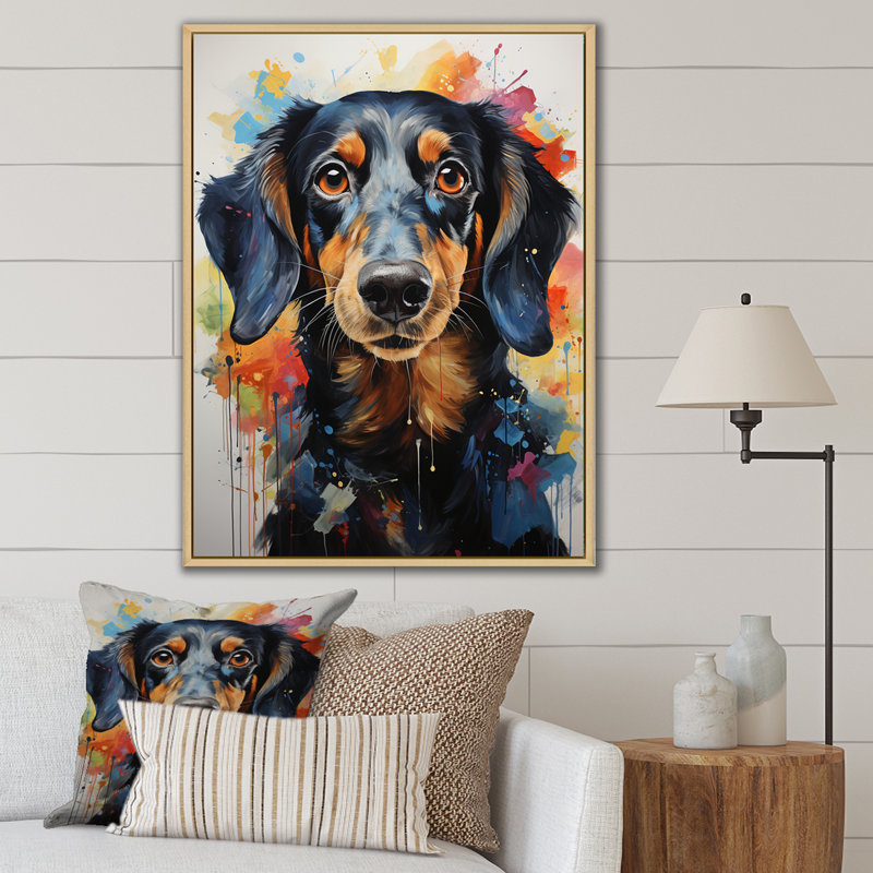Impression sur toile de teckel, impression de chien mignon - Dachshund Delight VI, Cadre naturel flottant