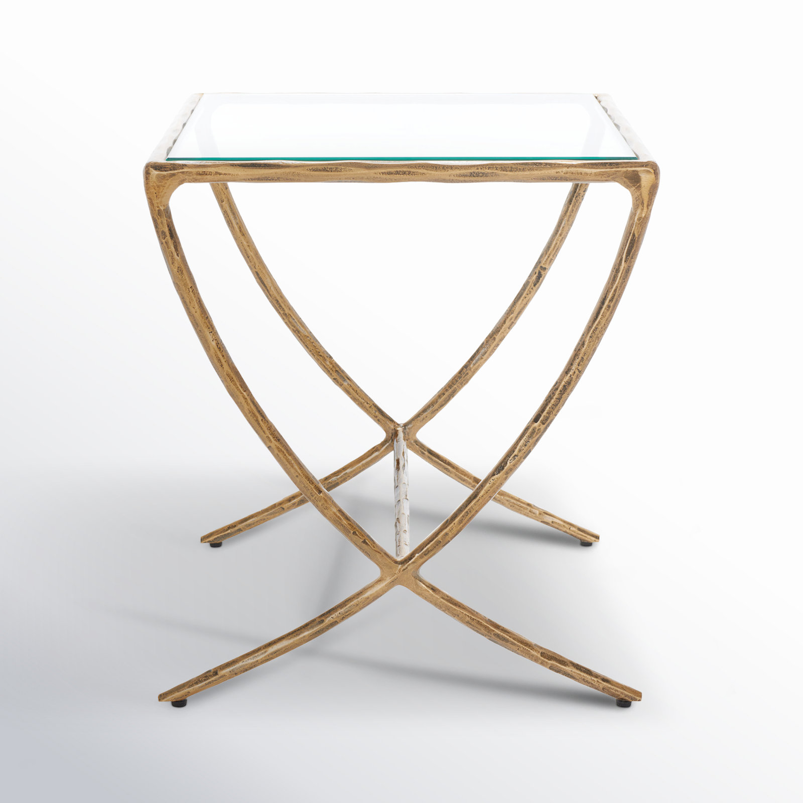 Evelynn Glass End Table, Brass