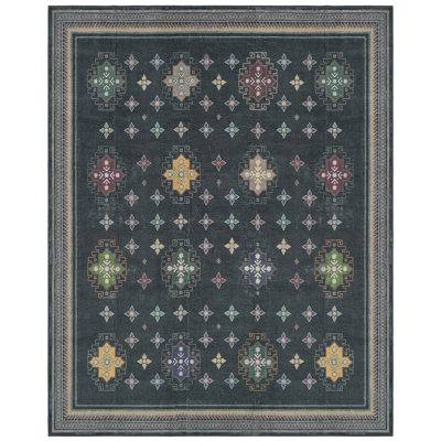  Washable Oriental Indoor Rug, Durable Area Rug, Black, 8'x10'