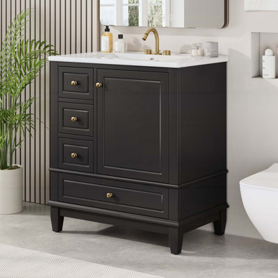 30 Inch Bathroom Vanity with Sink,One Door,Three Drawers