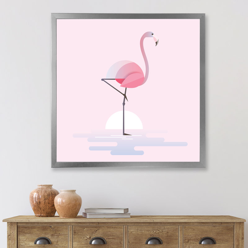 Flamant rose debout - Impression sur toile, H 36 po x l 36 po x 1,5 po, Cadre photo argenté