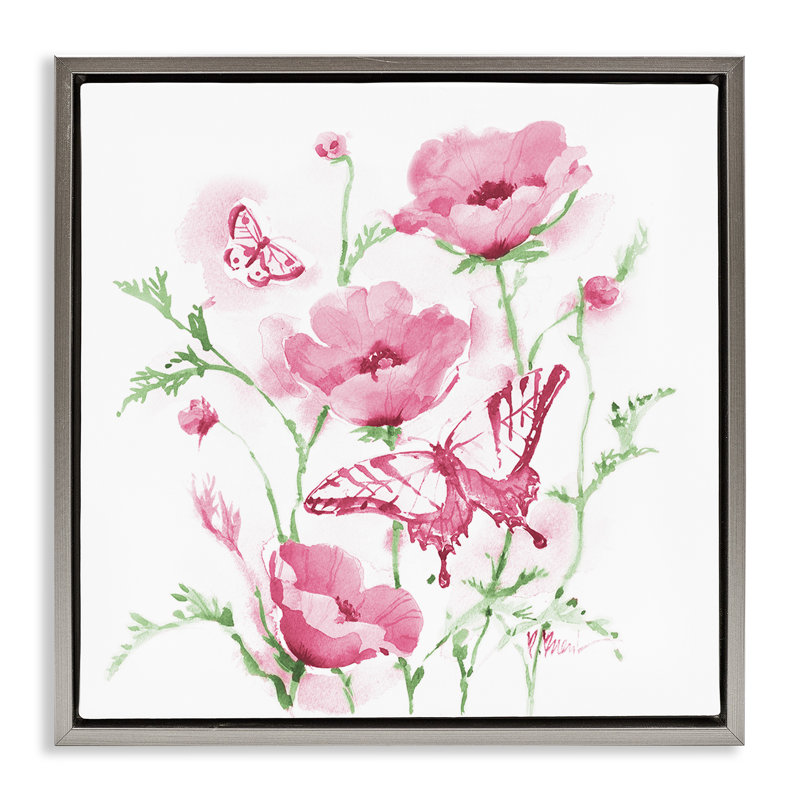 Cadre flottant Pink Province Poppies, design par Paul Brent, H 25 po x l 25 po, Cadre flottant gris lustré