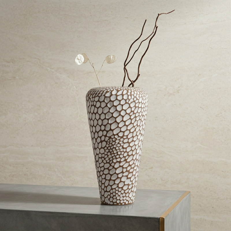 Krystaline Modern Textured Stoneware Vase with Bubbled Surface Detailing and Tapered Silhouette for Contemporary Decor