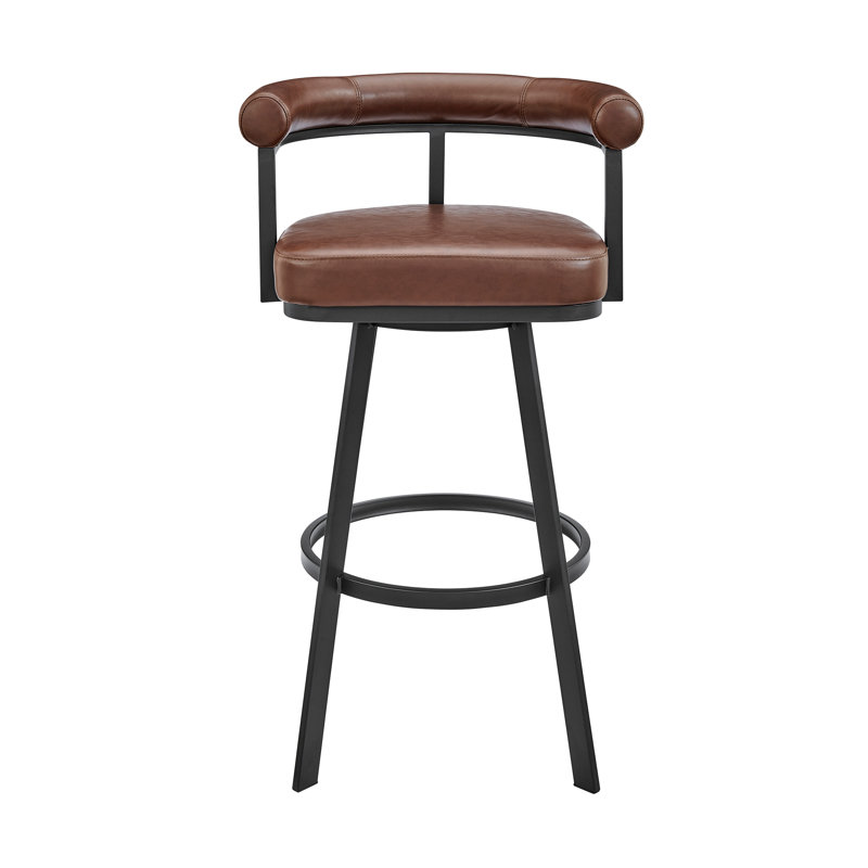 Tabouret de bar Hollie-May Mid-Century, Tabouret de comptoir (siège d'une hauteur de 26 p, Brun, Métal noir