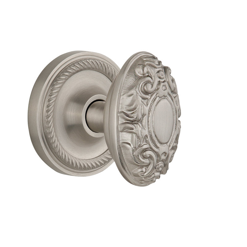 Rosette en corde avec bouton de porte victorien, Nickel satiné