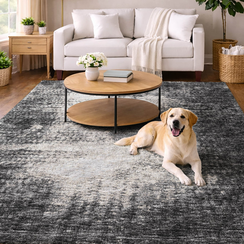 Premium Machine Washable Dream Shag Abstract Rug, 8' x 10', Black