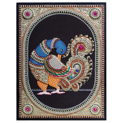 Paon d'oiseau exquis avec travail de pierre | Couleur traditionnelle avec or 24 carats