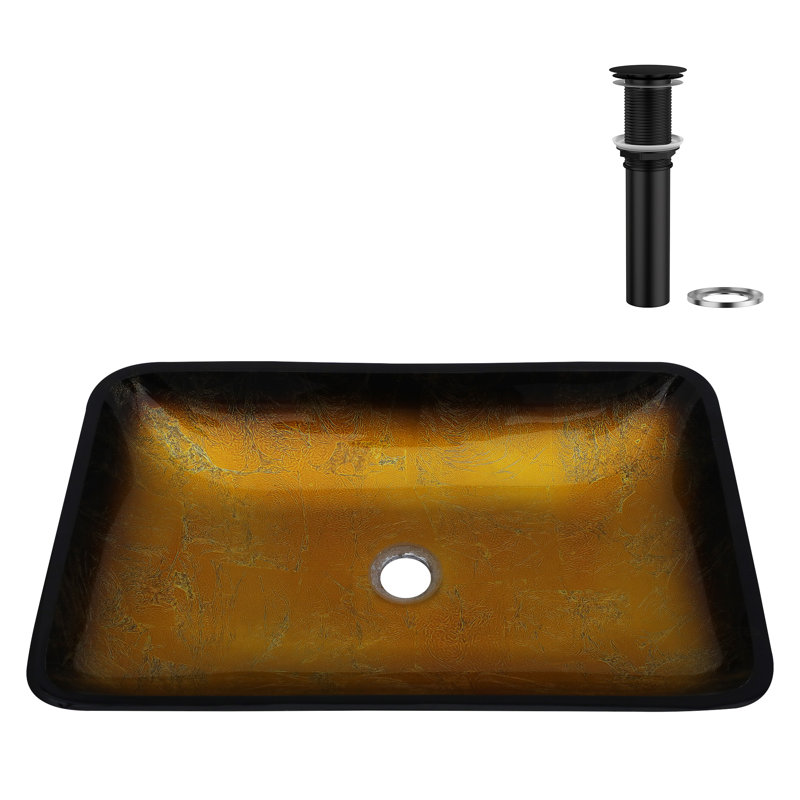 Lavabo de salle de bain vasque rectangulaire en verre jaune 22-1 / 4 po avec bonde escamotable noire