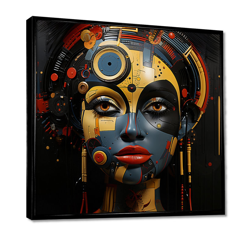 «Modern Sub-Saharan Beauty I», art géométrique moderne africain, Cadre flottant noir, H 16 po x l 16 po x P 1 po