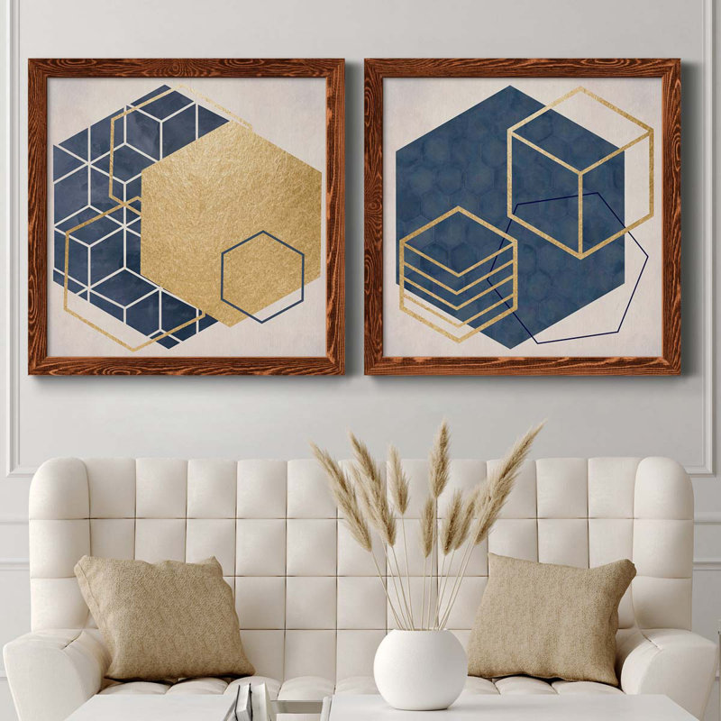 Geo I - impression de 2 pièces, H 24 po x l 48 po x P 1 po, Toile avec cadre érable