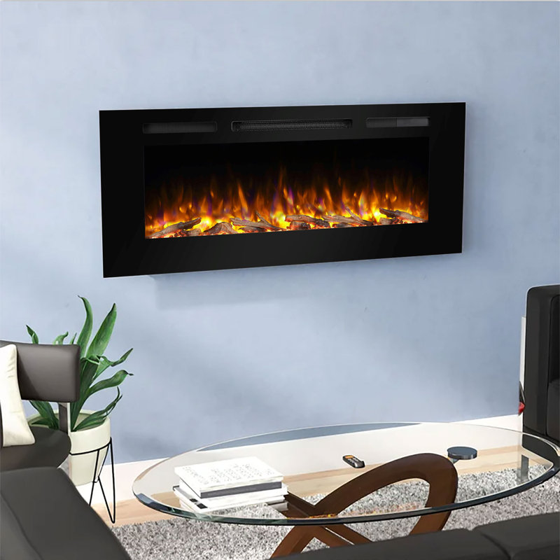 Foyer électrique encastré 50 po Alice, encastré pour poteau 2 x 6, ensemble de bûches et cristal, chauffage 1500 W, télécommande, noir