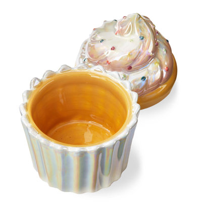 Cupcake Trinket Dish - Decorative Ceramic Tray, Multicolor Christmas Bowl, 3" x 3" x 4", Easy Wipe Clean
