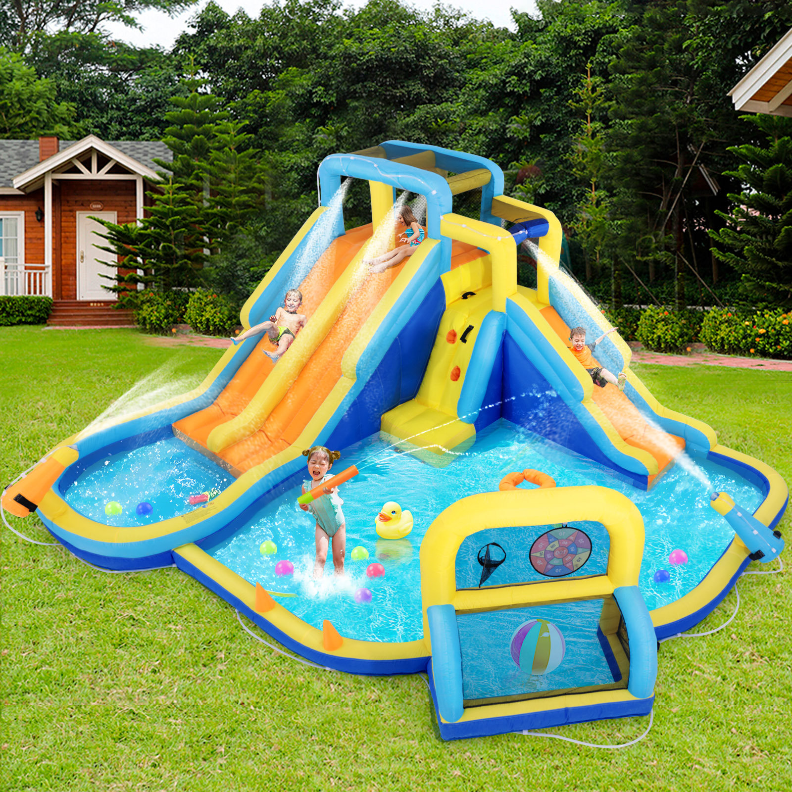 Joyldias 3 Slides Inflatable Bounce House,450w Air Blower Slide Bouncer ...