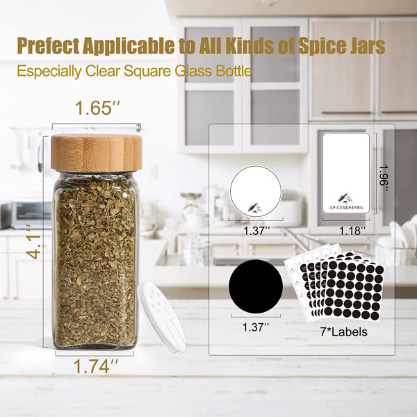 14 Pcs Glass Spice Jars, 4oz Empty Square Spice Bottles With