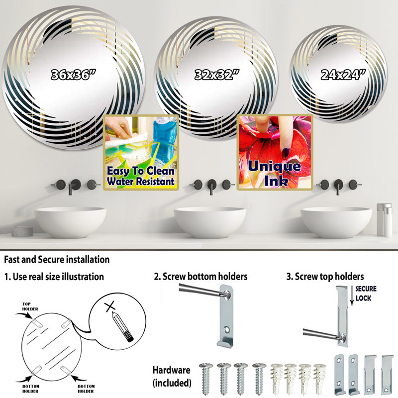 Formes abstraites de vecteurs de vanille - Miroir mural en spirale MIR105963 C, 31,4 po x 31,4 po