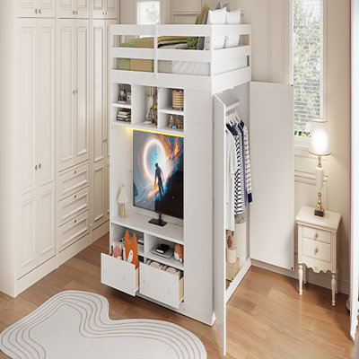 Full-Size Loft Bed with Drawers, Shelves, and LED Lighting for Maximum Space Efficiency