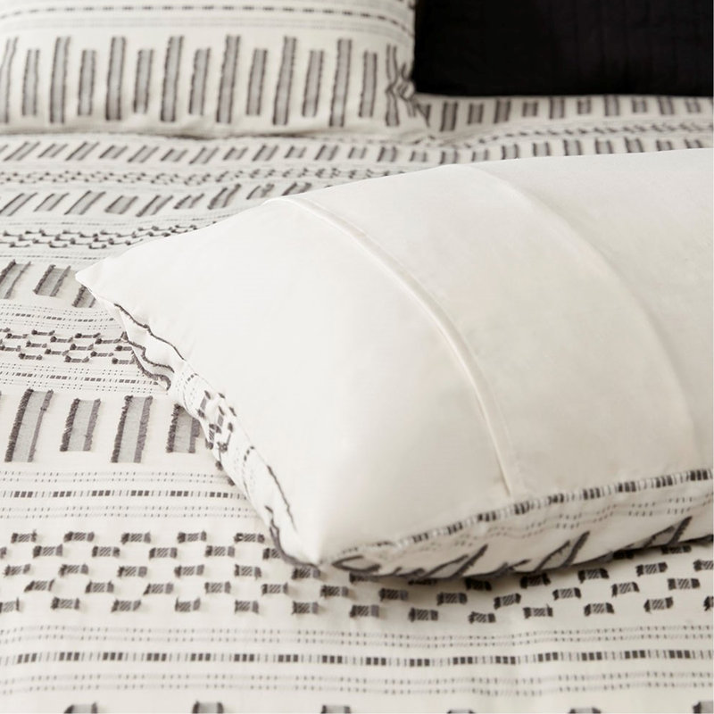 Literie en coton, gris anthracite, 100% coton, style, Bartacks cachés, 2 taies décoratives, édredon élégant, design moderne décontracté