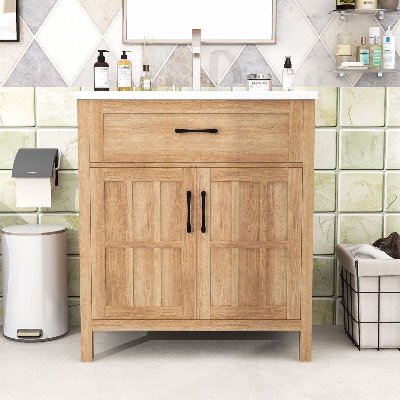 Meuble-lavabo de ferme avec lavabo en résine, tablette réglable et organisateurs de porte
