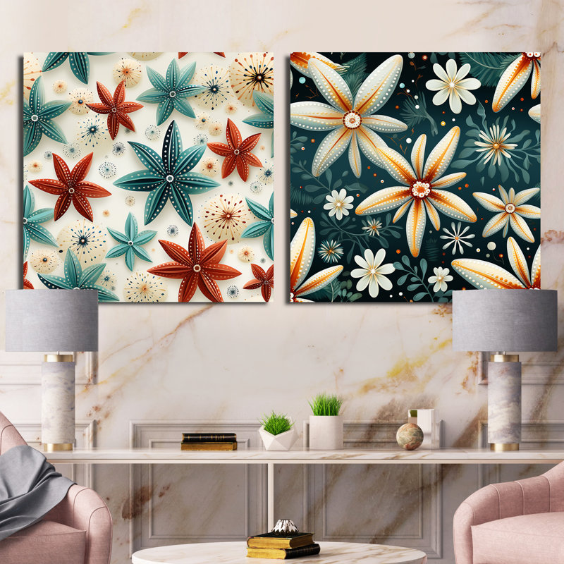Coastal Starfish Symmetry - Abstract Botanicals Square, ensemble de 2 collages carrés, Toile tendue, H 36 po x l 73 po
