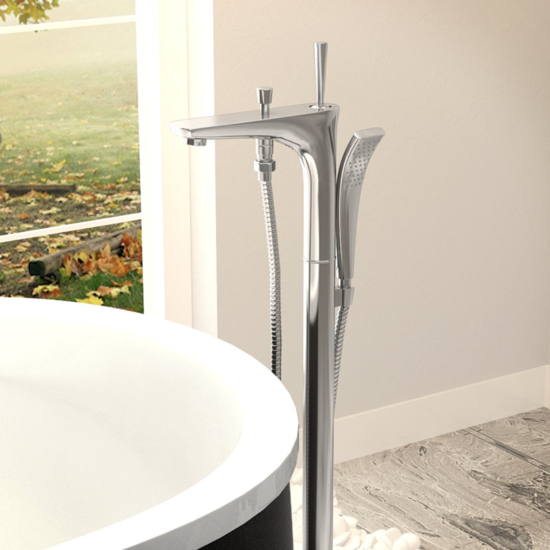 1 Handle Floor Freestanding Tub Filler with Diverter, Polished Chrome