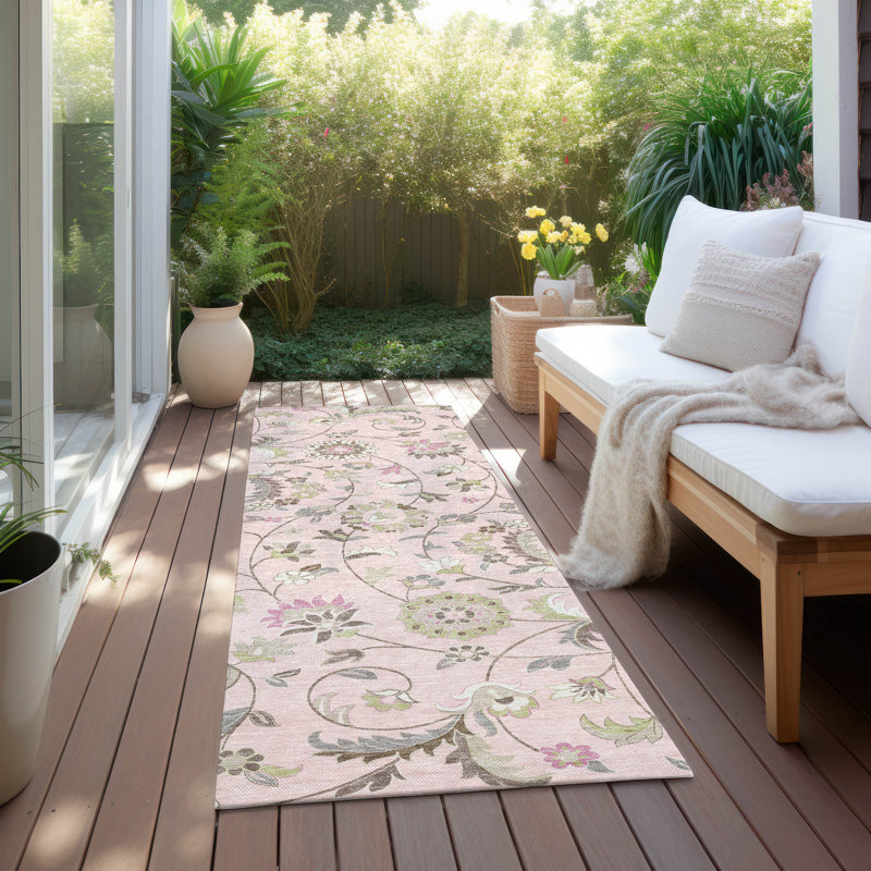Aveline Pink Washable Indoor-Outdoor Rug - , 2'3" x 7'6"