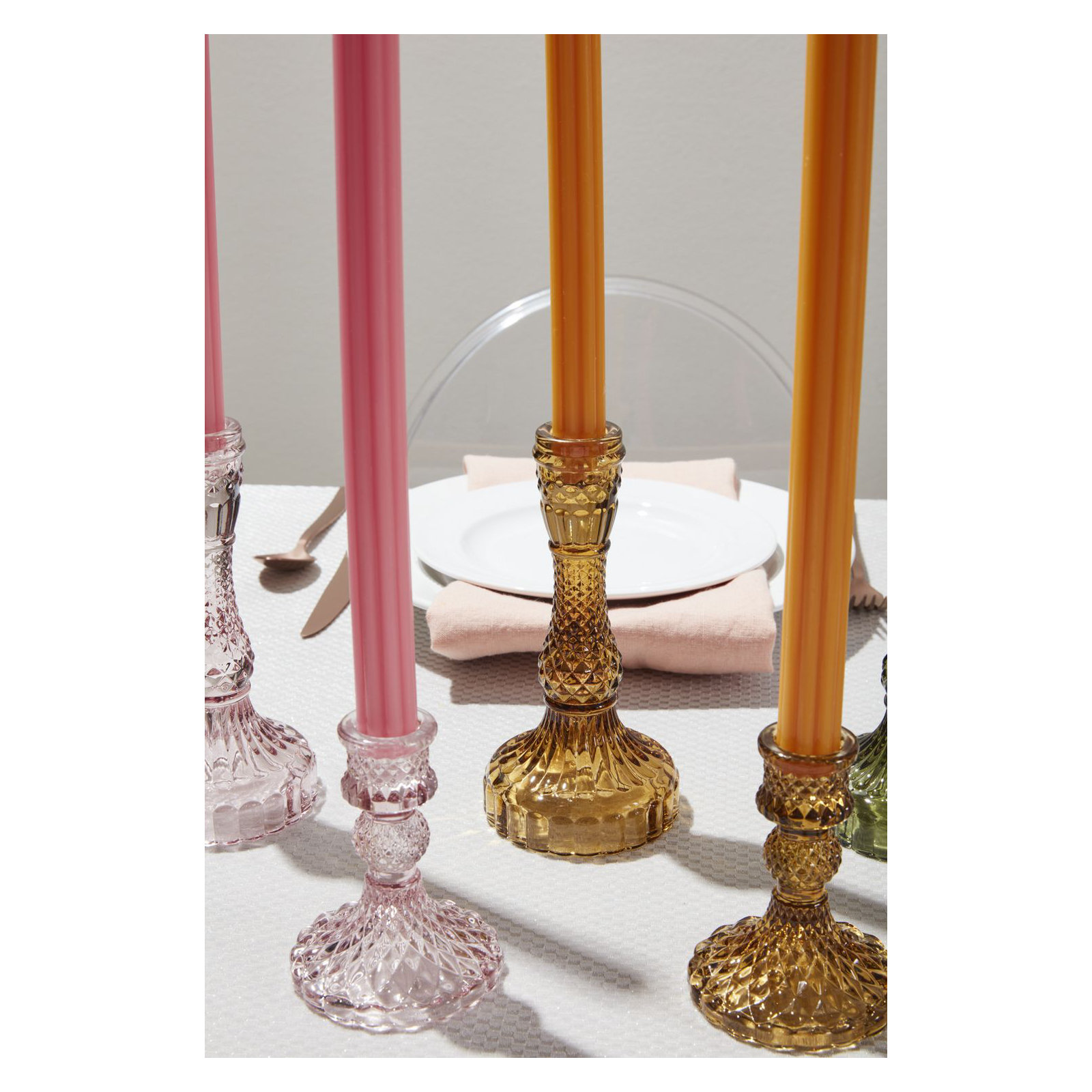 Samira Glass Tabletop Candlestick, Amber