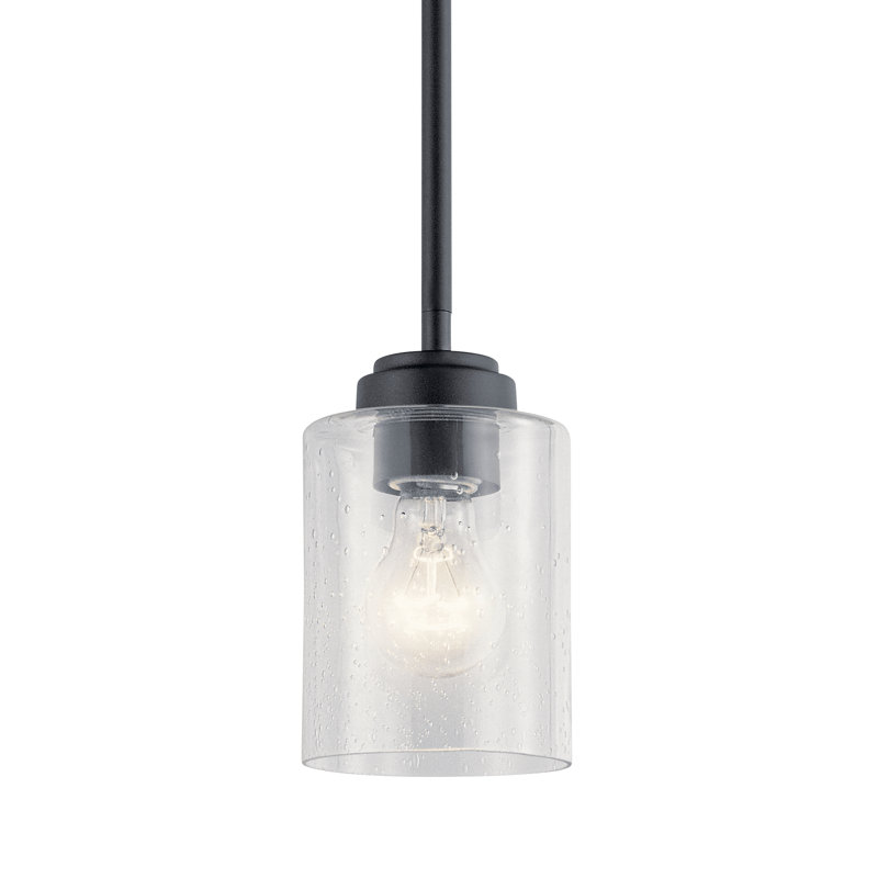 Winslow Contemporary Mini Pendant in Black with Clear Seeded Glass