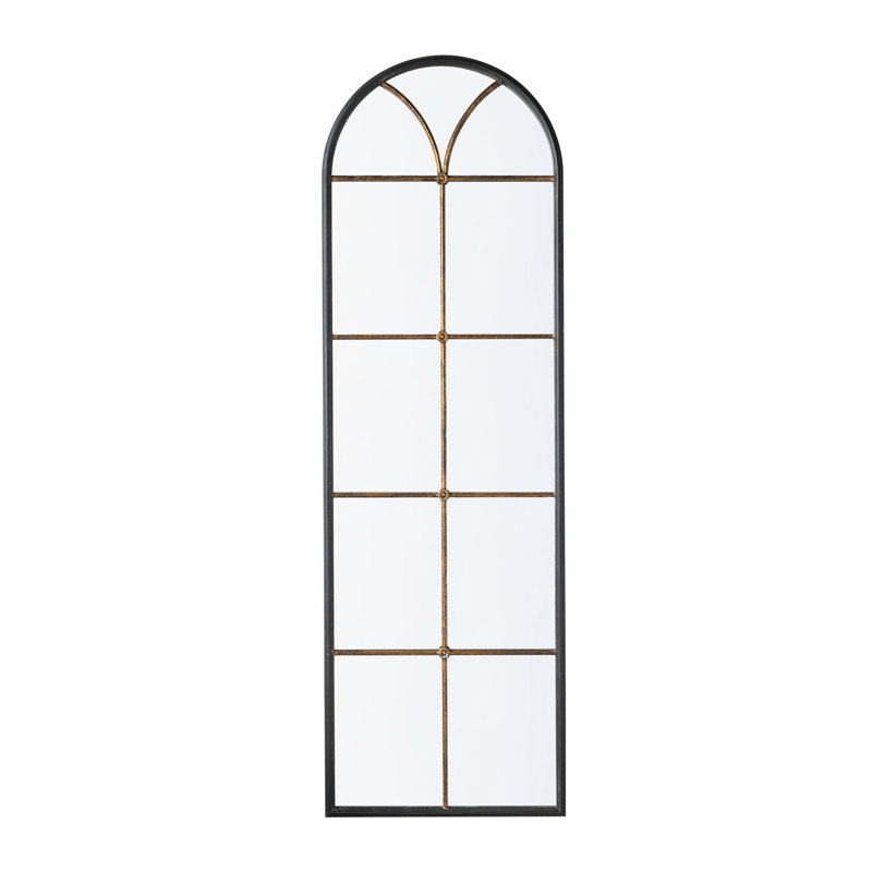 74.5 - Inch Tall Arched Floor Mirror, Black And Gold, Design, Simple Style, Brightens Room 23.5X74.5 Inches Mirror With Gold , Enhances , Complements Interior Themes