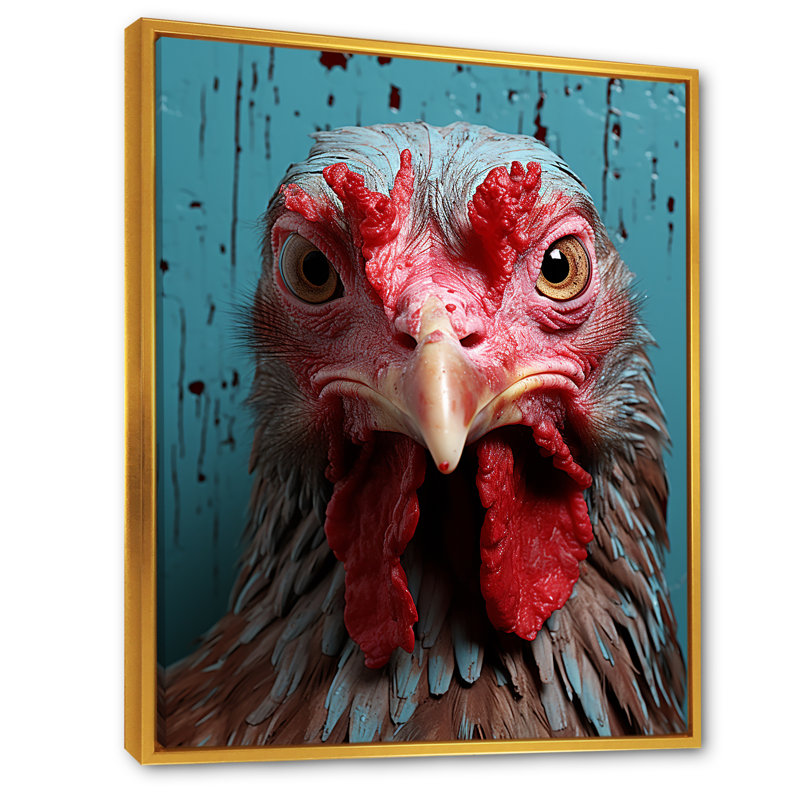 «Farmhouse Barn Rooster Portrait II», art animalier mural, Cadre flottant doré, H 32 po x l 16 po x P 1 po