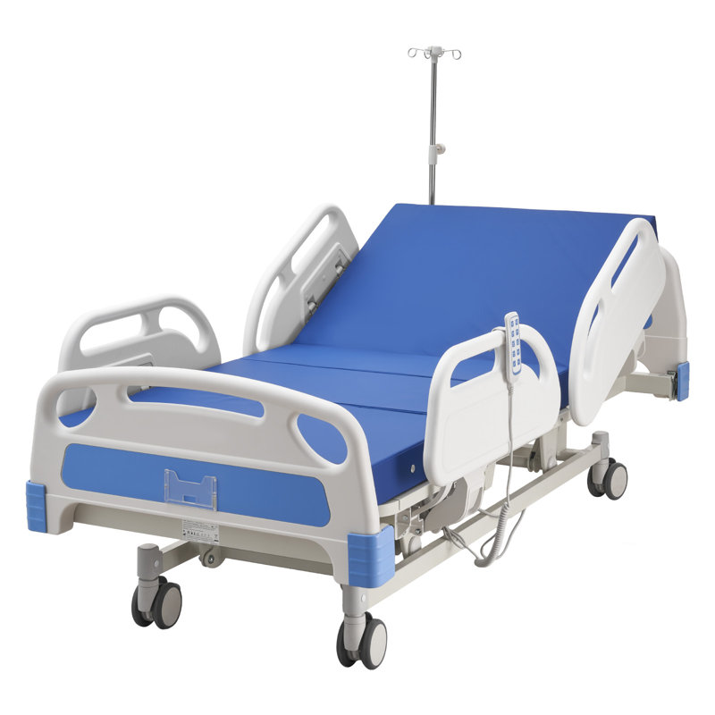 Lit d'hôpital électrique de qualité supérieure 5 fonctions, lit médical électrique ICU avec Trendelenburg et Trendelenburg inversé, roulettes verrouillables de 5 po et matelas à haute densité pour hôpital à domicile, chargement de 550 lb