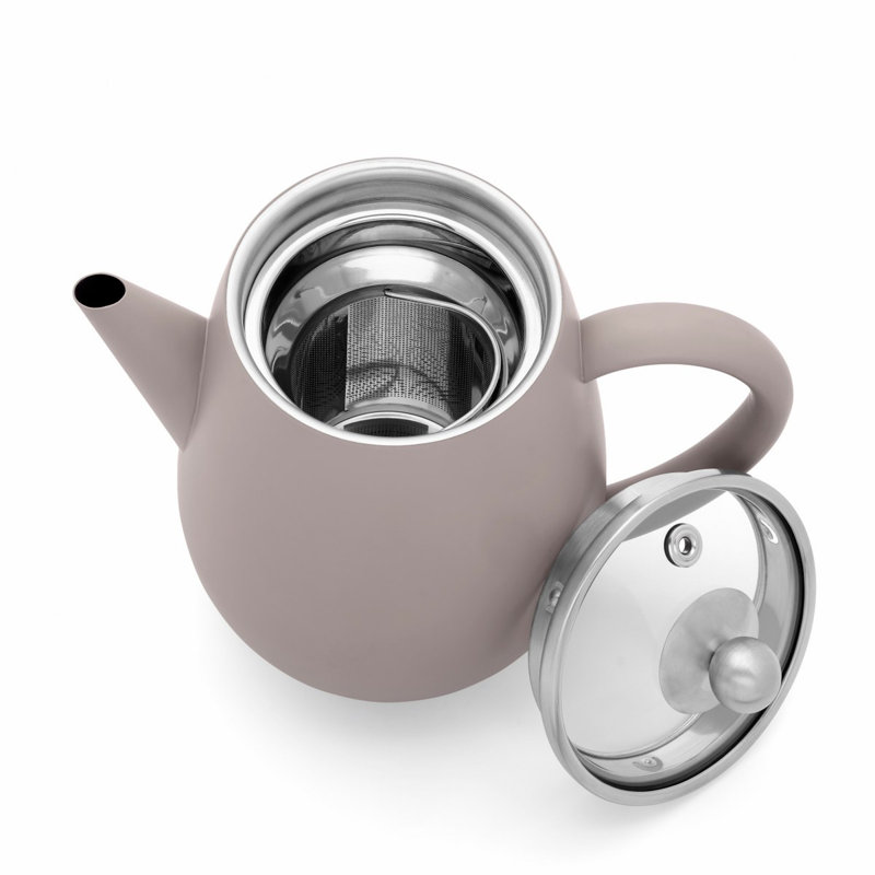 Bredemeijer Teapot Double Wall Duet Design Finish  With Stainless Steel Filter, 500 ML, Grey