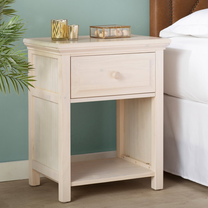 Table de chevet en bois massif à 1 tiroir Tiller, Vernis coquille d'œuf