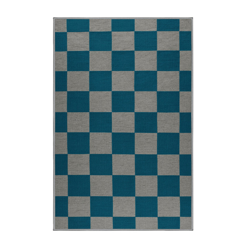 Machine Washable Checkered Green Area Rug, Rectangle 7' x 10'