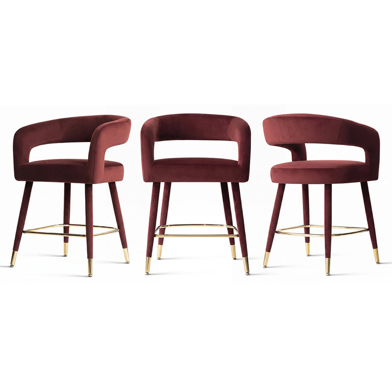 Tabourets de bar rembourrés en velours à hauteur de comptoir avec repose-pieds doré, chaises de bar pour îlot de cuisine d'une hauteur de 24 po