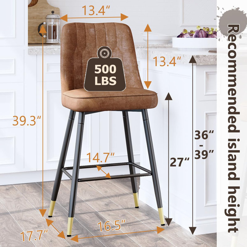 Ensemble de 2 tabourets de bar, tabourets de bar à hauteur de comptoir avec dossier, tabourets de cuisine rembourrés modernes
