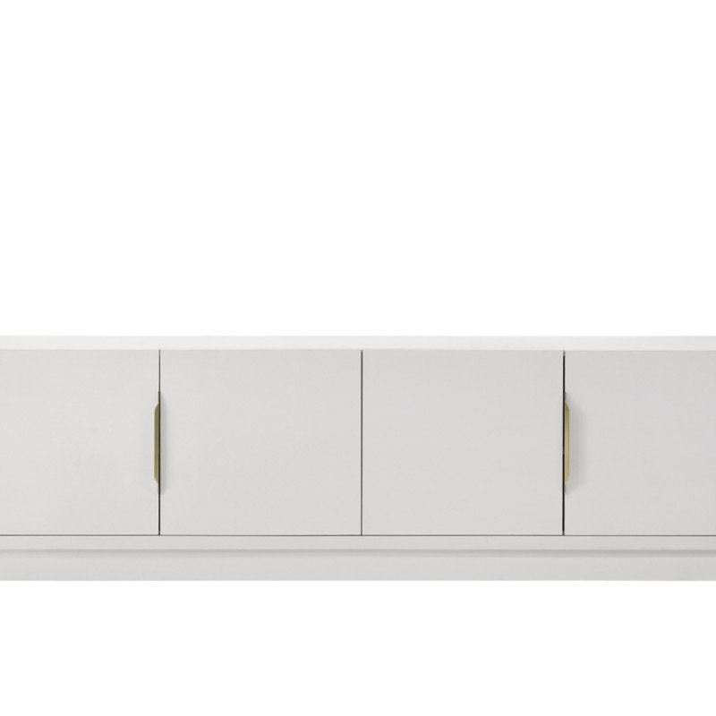 70" White Tv Cabinet With 4 Doors, Adjustable Shelf And Cord Management Compartment 4-door Stand In For Cable