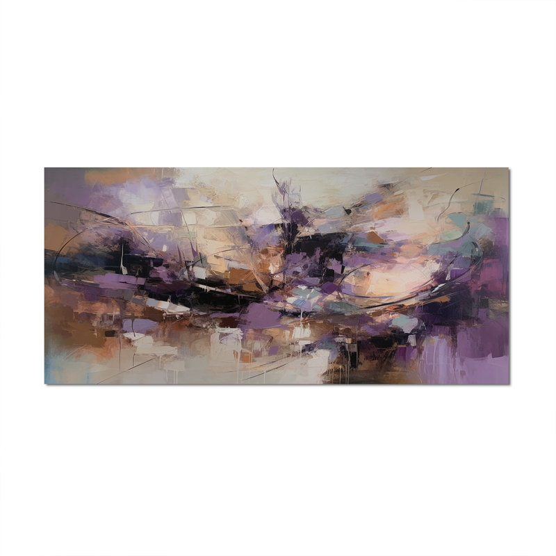 Mauve Minimalims Enchantment - art mural abstrait en marbre pour le salon, Toile tendue, Sans cadre, H 28 po x l 60 po