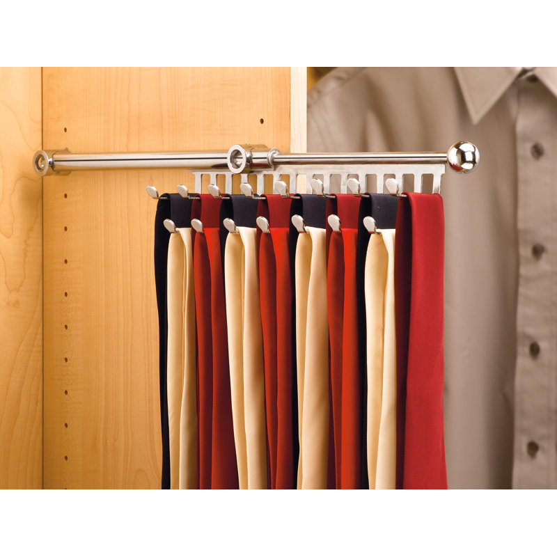 Étagère à cravate et à écharpe escamotable de 14 po pour rangement pour garde-robe Rev-A-Shelf, bronze huilé, Chrome chrome