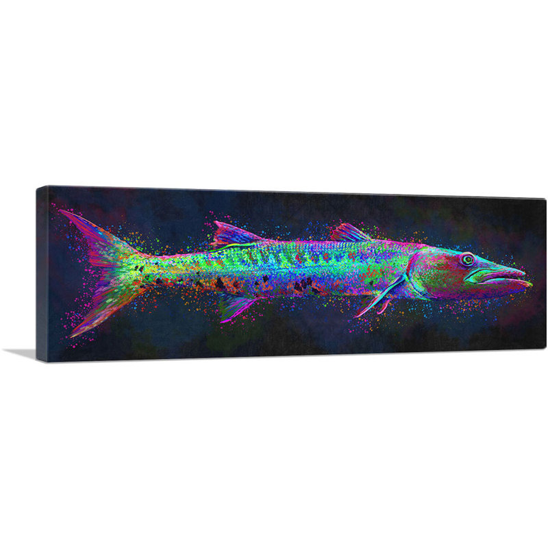 Barracuda Fish Fishing - impression sur toile tendue, H 12 po x l 36 po x 1,5 po
