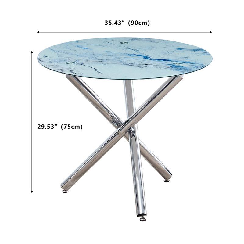 Hafeezah Round Glass Top Metal Base Dining Table
